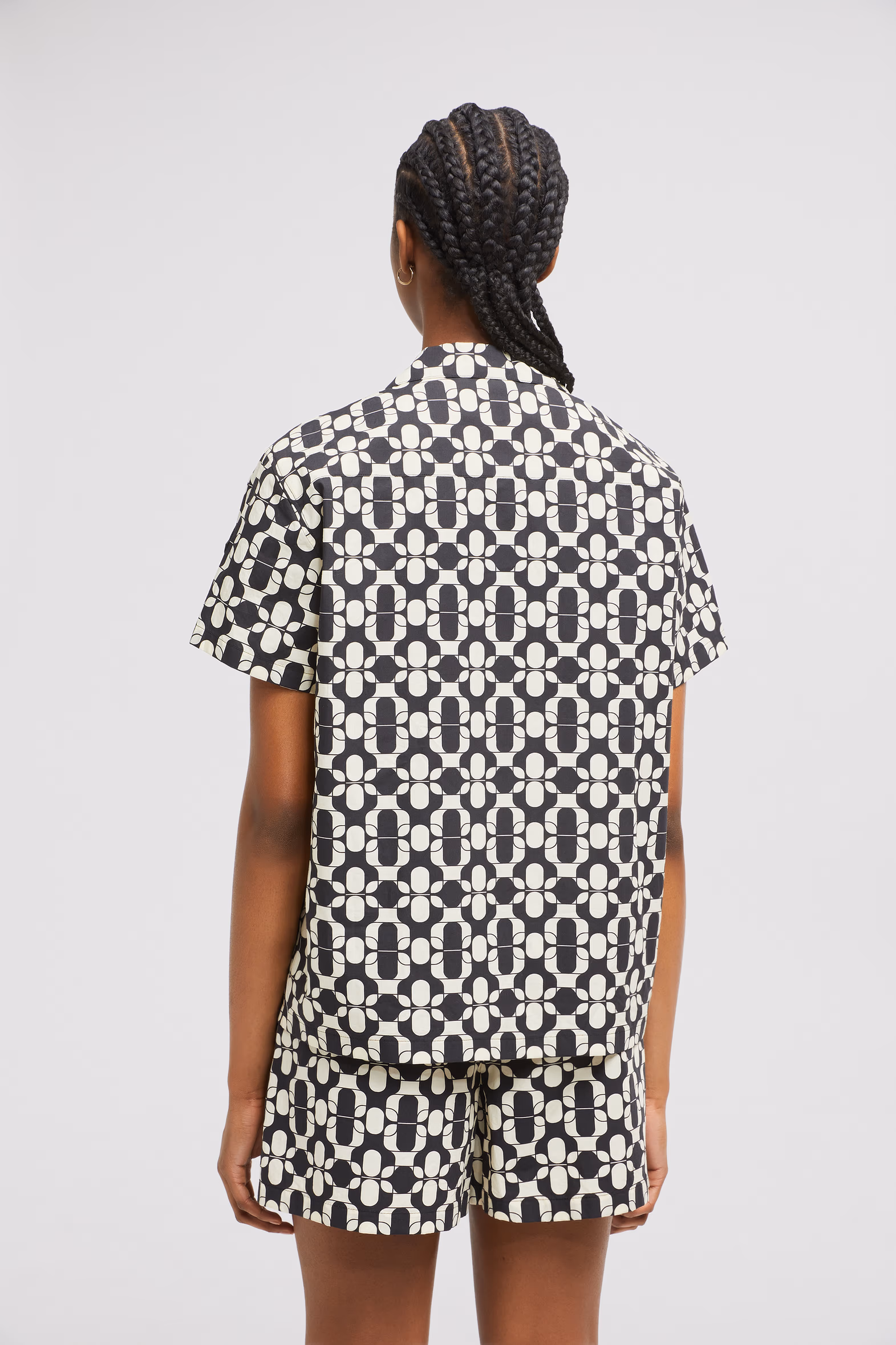 Chemise à manches courtes en coton à imprimé géométrique Femmes Bleu & Blanc Moncler 5